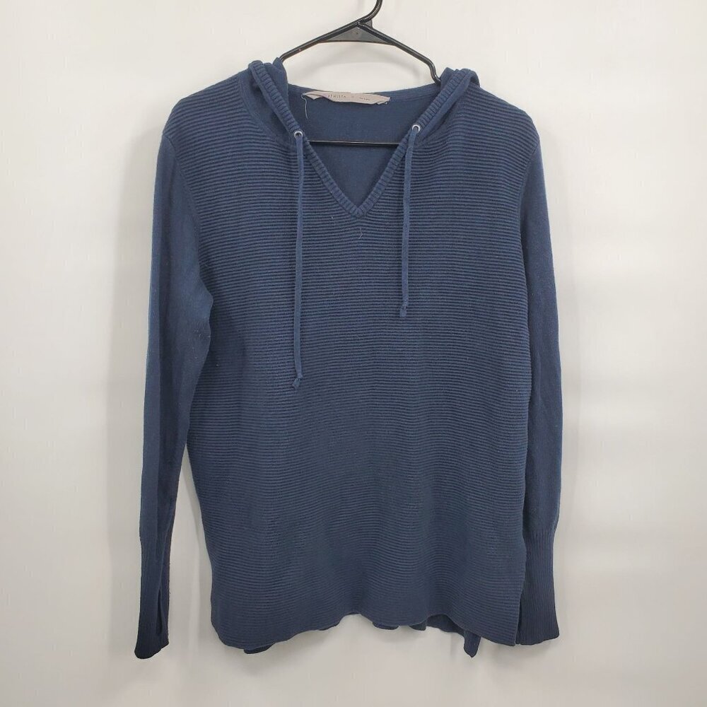 Athleta V Neck Knit Hooded Long Sleeve Sweater Top Women Size Medium Athlesisure